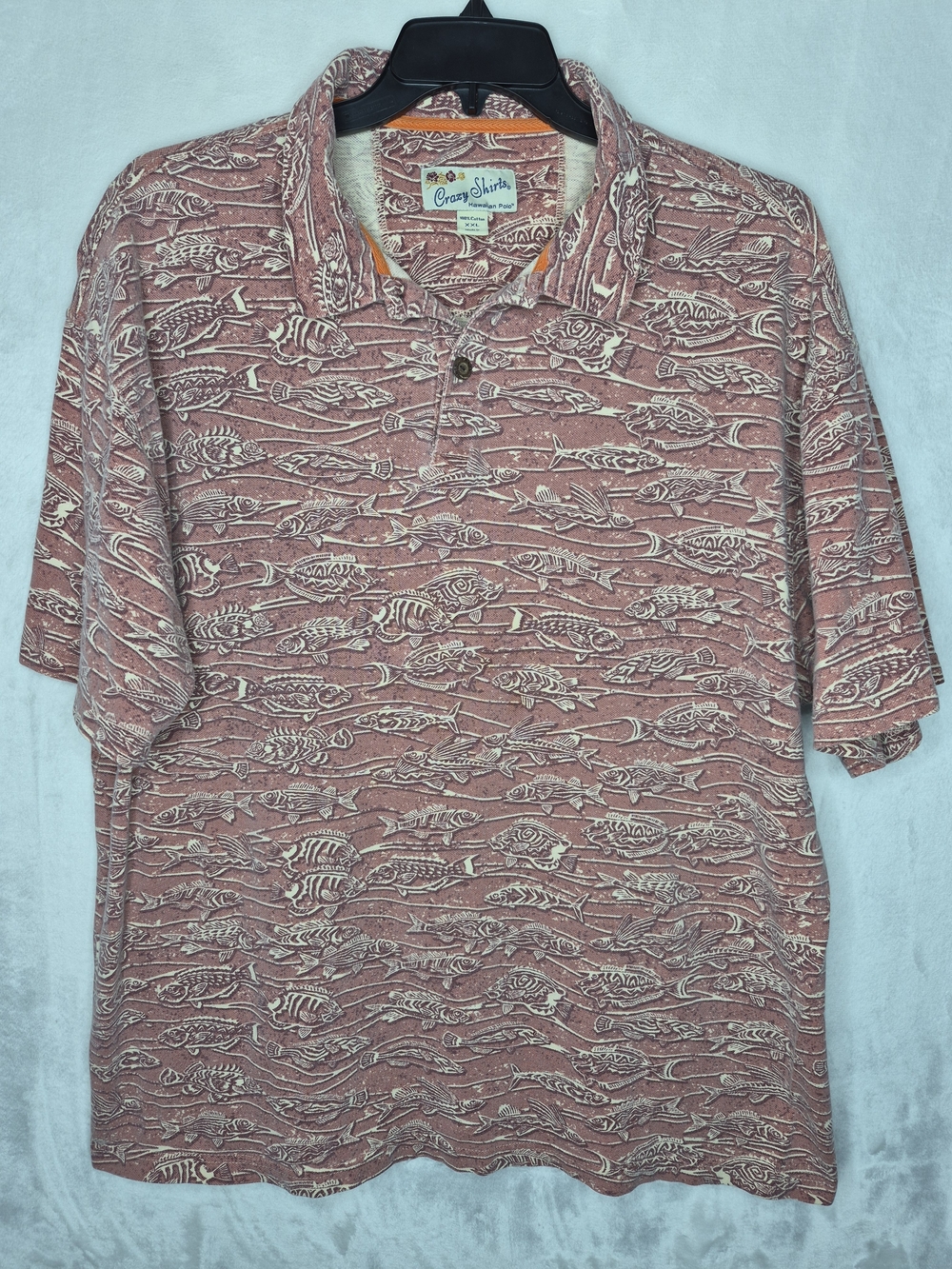 Vintage Crazy Shirts Hawaii Hawaiian Fish Print Polo Shirt Mens XXL 27x30
